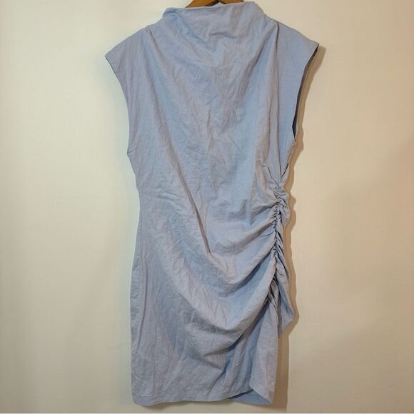Anthropologie The Linen Maya Ruched Cowl-Neck Dress: Mini Edition Blue Large - Picture 2 of 11